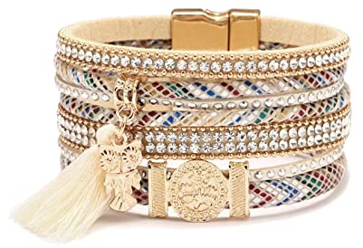 KunBead Jewelry Leather Wrap Bracelets for Women Handmade Braided Boho Multilayer Magnetic Buckle Bracelet Wristband Cuff Bangle Birthday Gifts