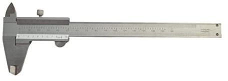 WRS Präz.-Messschieber/Schieblehre mit Feststellschraube, DIN 862, rostfrei, mattverchromt, ganz gehärtet, 4-fach Messung, mit Gewindetabelle, im Etui, Größen Name: 150 mm Messbereich, Nonius 0,02 mm