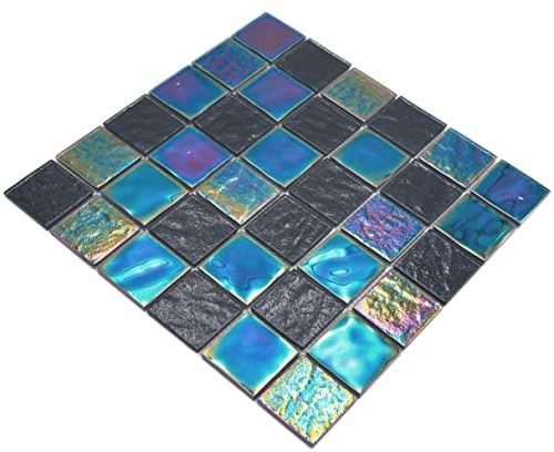 Mosaik iridium blau schwarz Glasmosaik glänzend Quadrat Wand Küche Bad Dusche