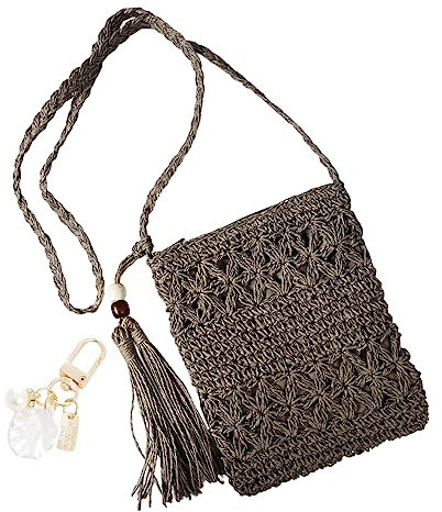 YSDYY 1 Damen-Einschultertasche aus Stroh, Sommer-All-Match-Strand-Umhängetasche, hohle Freizeittasche mit Quaste, 1 Strandmuschel-Accessoire-Anhänger mit Metallschnalle (dunkelbraun)