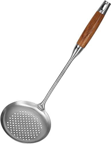Colador de cocina de acero inoxidable, colador, tamices de malla y coladores Estilo chino Colador de araña de acero inoxidable sólido Cucharón de espumadera, Cocina casera Restaurante Sartén Colador,