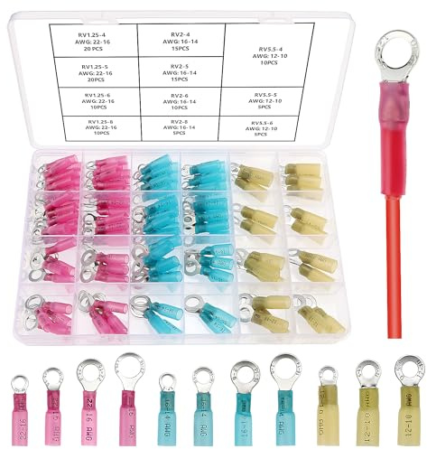 YIXISI 125 Stücke Schrumpf Draht Stecker Set, Schrumpfschlauch Steckverbinder, Elektrische Crimpverbinder, Kabelschuhe, Ring Connectors, 22-10 AWG