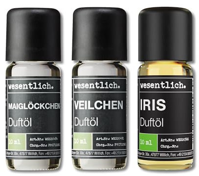 wesentlich. Juego de aceites aromáticos, composiciones aromáticas armónicas para quemadores, difusores y velas – lirio del valle, violeta, iris