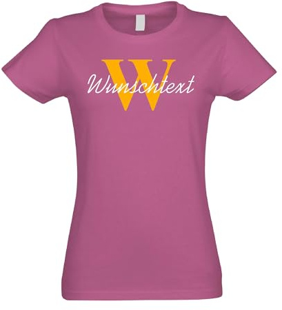 Kiwistar - T-Shirt Damen - pink - M - Aufdruck individuell - Wunschtext mit Initial und Nachname - Name - Spruch - Druck personalisiert - Geschenk für Freizeit Sport
