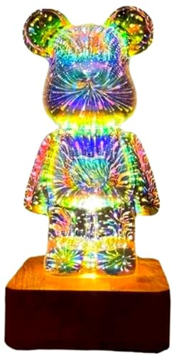 Brabola Twinkle Bear Fireworks LED Light - 3D Changing Color Night Light, Cute Table Decorative Nightstand Projection Lamp for Kids Room, Home, Office, Nursery (Large)