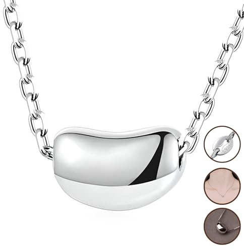 925 Sterling Silver Bean Necklace For Women, Simple Bean Charm Double Chain Layer Bracelet, Kidney Bean Necklace Pea Pendant Choker, Punk Vintage Velvet Rope Charm Choker, Tiny Beans Comma Pendant