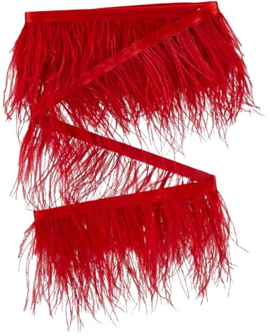 GORGECRAFT 3m de Franges en Plumes D'Autruche 10-15cm de Largeur Plumes D'Autruche Moelleuses avec Ruban en Satin pour Bricolage Couture Travaux Manuels Robes de Carnaval Vêtements de Scène, Rouge