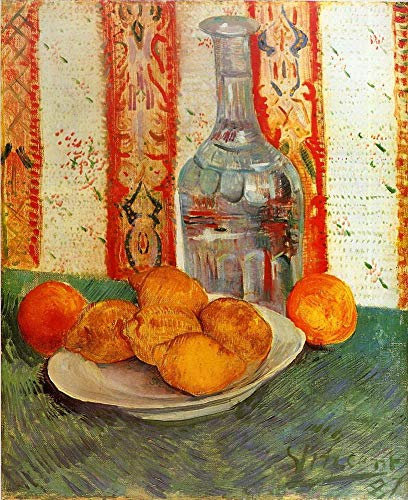 Pintura al óleo hecha a mano por profesores universitarios – 31 Van Gogh Art in Oil – Bodegón con decantador y limones en un plato Vincent van Gogh – Tamaño 6