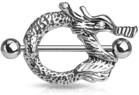 Paula & Fritz® Brustwarzen-Piercing Silber Drache Zirkonia Chirurgenstahl 316L 5-mm Kugel 1,6-mm Stab-Dicke Nipple Straight Barbell Bridge Damen Herren