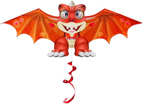 Touch the sky Cometa de Dinosaurio de Dibujos Dnimados para Niños y Adultos, Fácil de Volar, Excelentes Juegos al Aire Libre y Juguetes de Actividades, Adecuado para Principiantes. (Rojo)