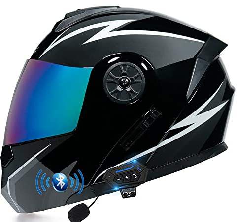ACLFFSHOP Klapphelm mit Bluetooth, Integriert Motorradhelm mit Doppelvisier, ECE Zertifiziert Integralhelm, mit Eingebautem Mikrofon für Automatische Reaktion, für Erwachsene Frauen Männer