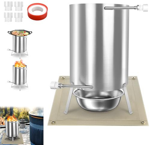 YRHome 1er 30x52x40cm Poolheizung Feuertonne Poolheizung mit Feuer Edelstahl Poolofen Anschluss 32/38mm Feuer Brennholz Brennholz Pool Heizung 12L