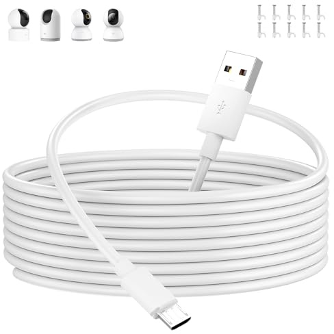 ACOCOBUY Micro USB Power Cable 5M, Power Cord for Mi 360° Home Security Camera 2K Pro, Mi Smart Camera C300 C200, for EZVIZ C6/C1c, USB A to Micro Long Charging Cable Wire for Security Cameras, White