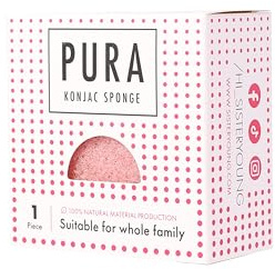 PURA Konjak svamp syster YOUNG – 100 % naturlig ansiktsrengöringssvamp av konjakväxt – mild peeling och fukt för känslig hud – vegansk och biologiskt nedbrytbar (rosa)