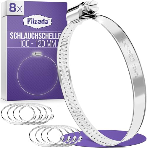 Filzada® 8x Schlauchschellen Edelstahl 100-120mm - Schlauchklemme | Rostfreie Schraubschelle für Pool, Waschmaschine, Gartenschlauch, Auto - Schellen Set punktgeschweißt - hohe Bandzugkraft W4