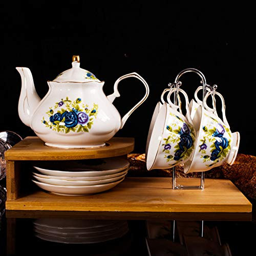 DDKYHU Servizio da tè Floreale Vintage Set da tè in Porcellana Britannica Set di Tazze da tè e piattino Set Regalo da caffè in Porcellana Cinese con Supporto portabicchieri,A