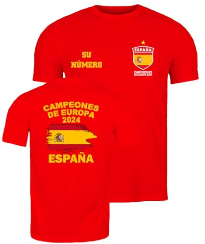 lepni.me Camiseta de Fútbol de España para Hombre | Bandera Española, Insignia con Estrella Retro | Campeones de la Eurocopa 2024 Aficionados (L Rojo Multicolor)