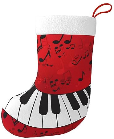 Musiknote Klavier Großer Weihnachtsstrumpf, Kamin Weihnachtsbaum Hängender Strumpf zum Sammeln von Süßigkeiten Schokolade Home Party Dekoration