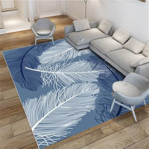 RUGMRZ XXL Teppich Outdoor Teppich 300x400CM Teppich rutschfest Teppich Zimmer blau Bequemer und strapazierfähiger rechteckiger Teppich mit Federmuster