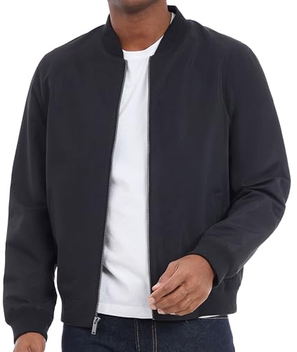 Michael Kors Lightweight Bomber Jacket, Wind and Water Resistant Chaqueta, Negro, L para Hombre