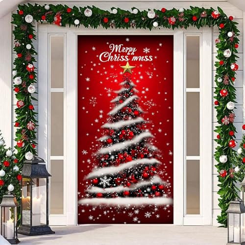 Christmas Door Cover Türdeko Weihnachten Weihnachtsdeko Weinachtsdekorationen Draußen Türbezug Vorweihnachtlicher Tür Weihnachten Deko 90 x 200 cm (Weihnachtsbaum B)