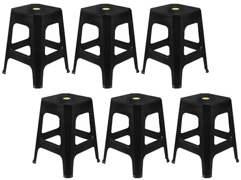 Aninhao 6 Pack Stackable Plastic Stool Chairs, Square Plastic Stool for Classroom, Black