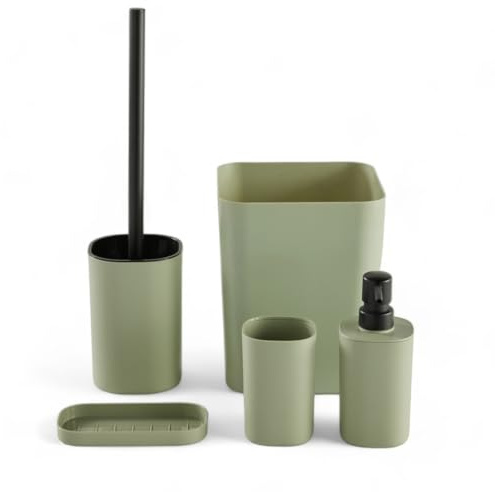 Juego de 5 Accesorios de plástico para baño Verde