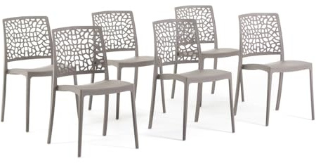 SIEDITI FUORI E DENTRO Sedie impilabili in polipropilene con fibra di vetro per esterno/giardino o interno, idrorepellenti e resistenti, design moderno e naturale - Alina (6, Tortora)