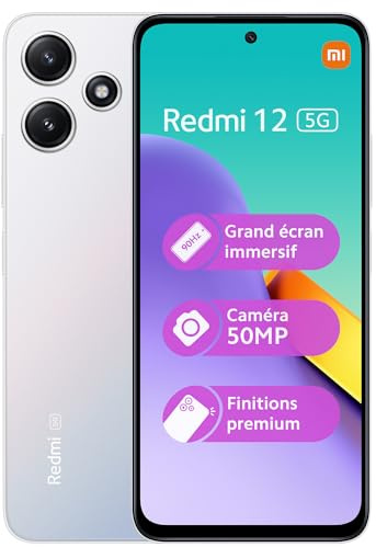 Xiaomi REDMI 12 5G M19 4 128GB Silver, Ecran de 6.8'', Smartphone Débloqué, Batterie mAh 5000, Mémoire ROM 128 GO,RAM 4 GO, Android 13, Processeur Snapdragon 4 Gen 2 (Reconditionné)