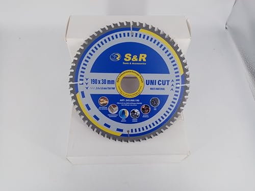 S&R Kreissägeblatt 190 x 30 mm FWF Design, 60 Wolframkarbid HW Zähne, Universal Multicut Sägeblatt für Holz, 4 mm Baustahl, NE-Metalle, Kunststoff, Aluminium, Mehrzweck-Sägeblatt, Reduzierring