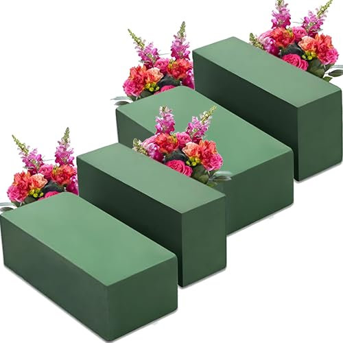 YUEMING 4PCS Espuma Floral para Arreglos Florales, Esponja para Flores Frescas, Esponja Plug In para para Flores Artificiales y Frescas Hacer Manualidades para Boda y Cumpleaños (Rectángulo)