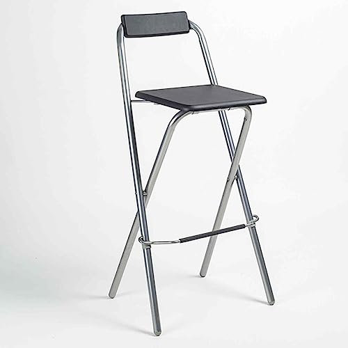Sgabello da giardino pieghevole in legno, sgabello alto da bar con schienale in PVC, 22 mm, tubo in acciaio argentato, altezza 70/75 cm, disponibile in nero/bianco/noce