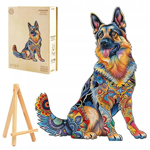 PASJO Holzpuzzle für Erwachsene Deutscher Schäferhund 225 Einzelteile Holzschachtel Mini-Staffelei Wooden Puzzle