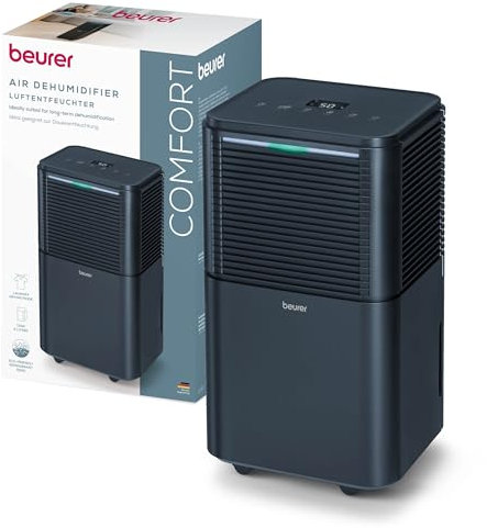 Beurer LE 150 elektrischer Luftentfeuchter, 12L/24h, Raumentfeuchter mit Automatik- & Wäschetrocknungsfunktion, besonders leise im Nachtmodus, gegen Schimmel & Gerüche, 2L Wassertank, bis 30m2