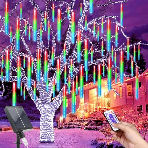 MXJFYY Solar Meteorschauer Lichter, 11.8 Inch 10 Rohr Lichterkette, 240 LEDs Wasserdicht Schneefalllichter Meteorschauer Regenlicht, Außen Solar Für Weihnachtsbaum Party Balkonstraßen