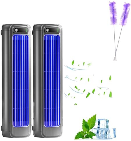 Sherum Cooling Ace, Aire Acondicionado Portátil con 3 Velocidades, Ventilador de Torre Silencioso de Escritorio Recargable, Batería de Larga Duración (Grau*2, Plug-in Typ)