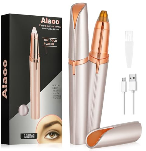 Alaoo Eyebrow Trimmer for Women, Rechargeable Portable Eyebrow Shaper Painless Electric Facial Hair Remover Shaver for Brows Face Cheek Lips Fuzz, Champagne Gold