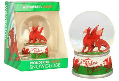 Wales Dragon Resin Snowstorm | Decorative Snow Globe Ornament Figurines |Glass Glitter Dome with Resin Base |Novelty Home Decor Display Piece | Gift Presents for Men Women Boys Girls Kids