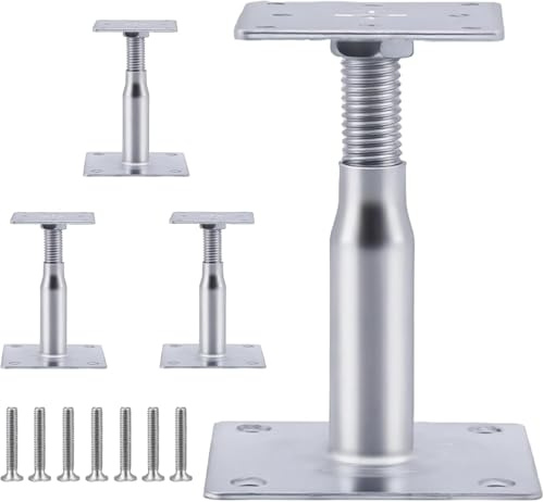 4 stycken stolpar, höjdjusterbar, 100–150 mm höjd, galvaniserat stål, stolpsko, för skruvning, stödben, golvfot, betongfot, justerbar för staket, skydd, carportar, pergolor