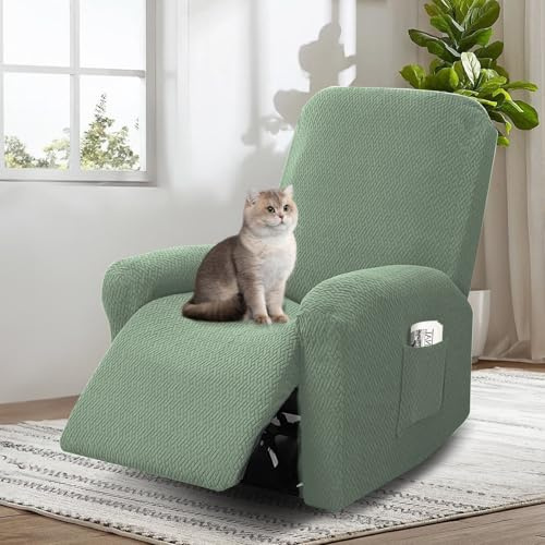 bechoanigel 4-Teilig Sesselbezug rutschfest, Sesselschoner für Relaxsessel, All Inclusive Sesselüberwurf, Sessel Überzug mit Armlehnenschoner und Tasche, Fernsehsessel Bezug (Sapphire Grün)