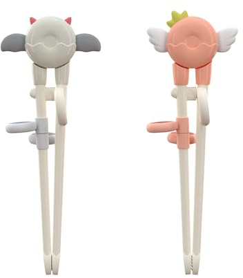 Funalix 2 Paar Essstäbchen kinder,Stäbchen hilfe - Niedliche Engel & Teufel Design Lernstäbchen für Sushi - Essstäbchen Hilfe für Kinder, Anfänger und Senioren (Weiß)
