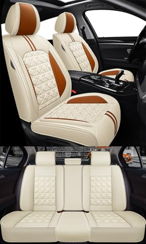 nenyan Autositzbezüge Komplett Set Universal in Premium Design | Schonbezüge für Audi A3 A4 A5 A6 A7 Q2 Q3 Q5 | Auto Sitzbezüge Airbag Geeignet | Wasserdicht Sitzbezug Beige