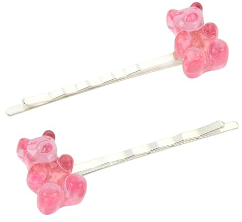 Bluebubble MY SWEET SHOP Gummy Bear Silver Hair Clip Slide Pin on Gift Card (Candy Pink)