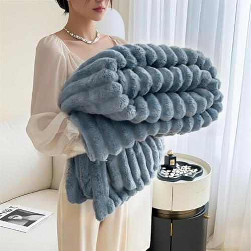 Highdi Couverture de Lit en Microfibre, Plaid Canapé Doux Confort Plaid Canape Grande Taille Couverture Sieste Legere Chaude pour Voyage, Chambre, Camping, Ecole (B23 Bleu-Gris,150 * 200cm)