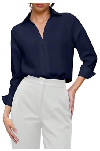 GORGLITTER Women's Shirt Bodysuits Tummy Control Long Sleeve Collared Blouse Tops Royal Blue Large