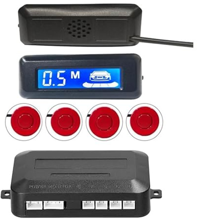 Capteur Radar De Recul Aide Radar Recul Arrière Voiture Capteur Stationnement Parktronic LCD Avertisseur Sonore avec 4(Rouge)
