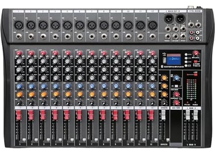 Audio Mixer, 6/8/12 Channels Audio Mixer Bluetooth Mixing 8-channel Stage Performance Conference USB Monitoring DJ Console Sound Card With,PC, Recording Studio and Gaming(12 Channels)