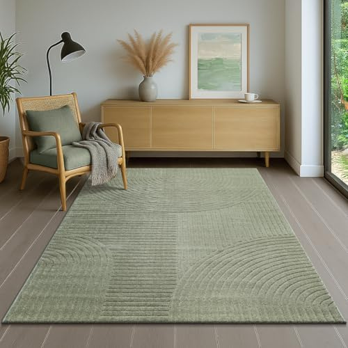 the carpet Everest - Moderner Kurzflor Teppich Hoch-Tief-Struktur, 3D-Effekt, weiche Oberfläche und hohe Flordichte, ideal für Wohnzimmer & Schlafzimmer, Grün, 80 x 150 cm