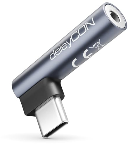 deleyCON Adaptateur Audio USB-C vers Jack 3,5 mm - pour Musique, Appels et Microphone - Compatible Smartphones, Tablettes, Casques et Enceintes - pour iPhone 17/16/15, iPad, Galaxy S25/S24/A16/A56
