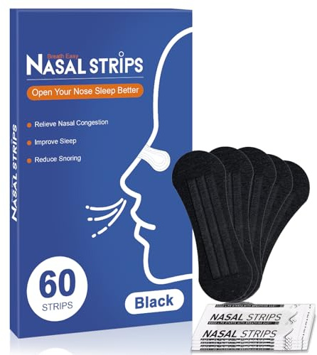 Nasal Strips for Snoring - Extra Strength Nose Strips for Breathing (60 ct), Black Nose Tape for Sleeping and Sports, Nasal Congestion Relief, Oil & Sweat Proof